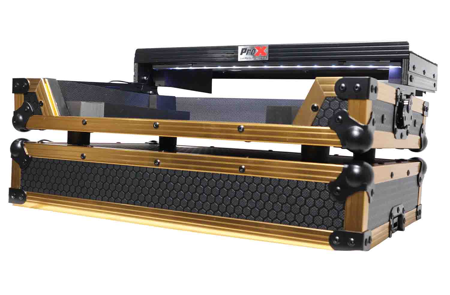 B-Stock: ProX X-DDJSB3 LT GLD LED, ATA Flight Case for Pioneer DDJ-FLX4, DDJ-SB3 and DDJ-400 Digital Controller with Sliding Laptop Shelf - Gold Black Finish - Hollywood DJ