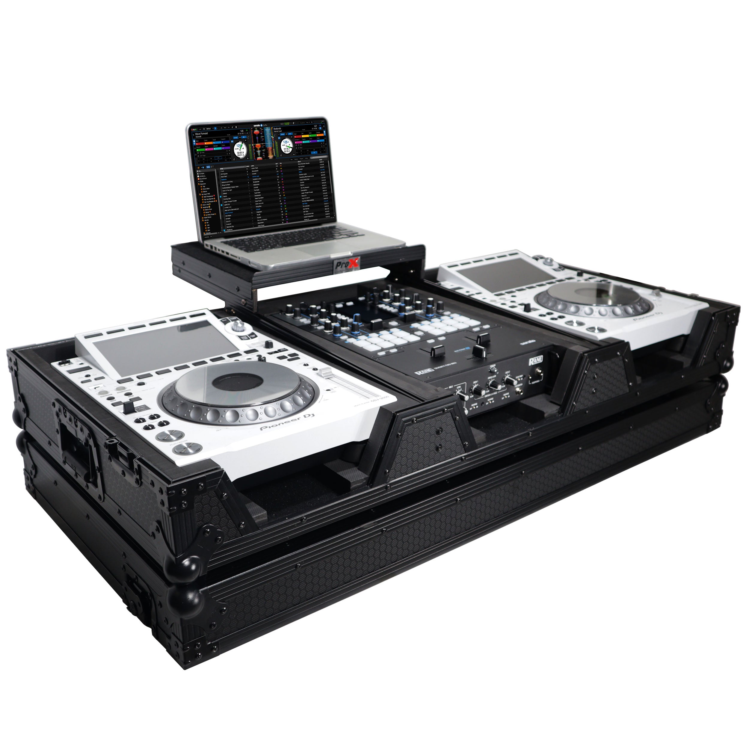 ProX XS-CDM3000WLTBL, DJ Coffin Case for Pioneer 2X CDJ-3000 CD and DJM-900NXS2 Mixer W/Wheels & Laptop Shelf - Black on Black ProX Cases