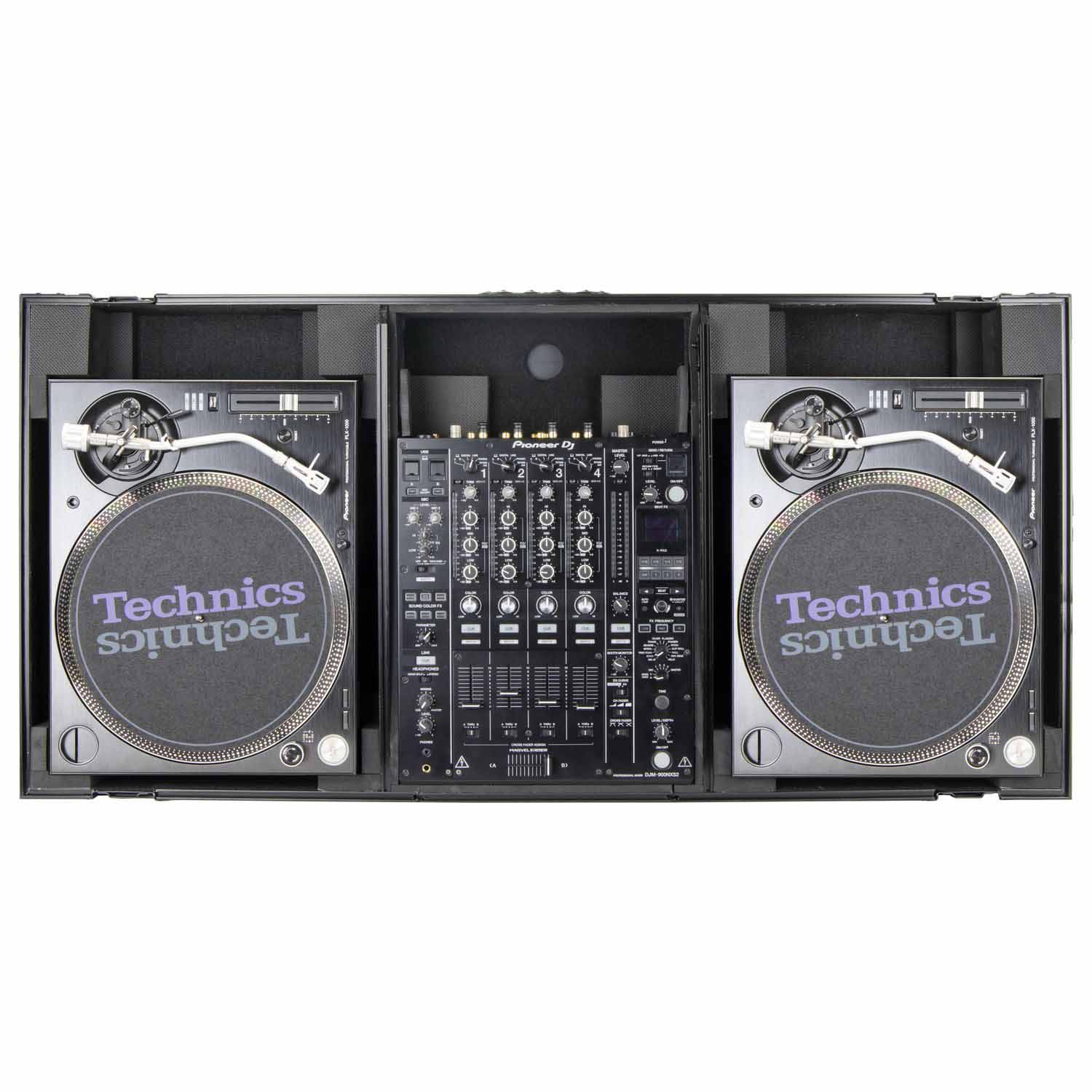 Odyssey FZGSLBM12WRBL Black Low Profile 12″ Format DJ Mixer and Two Battle Position Turntables Flight Coffin Case with Wheels and Glide Platform - Hollywood DJ