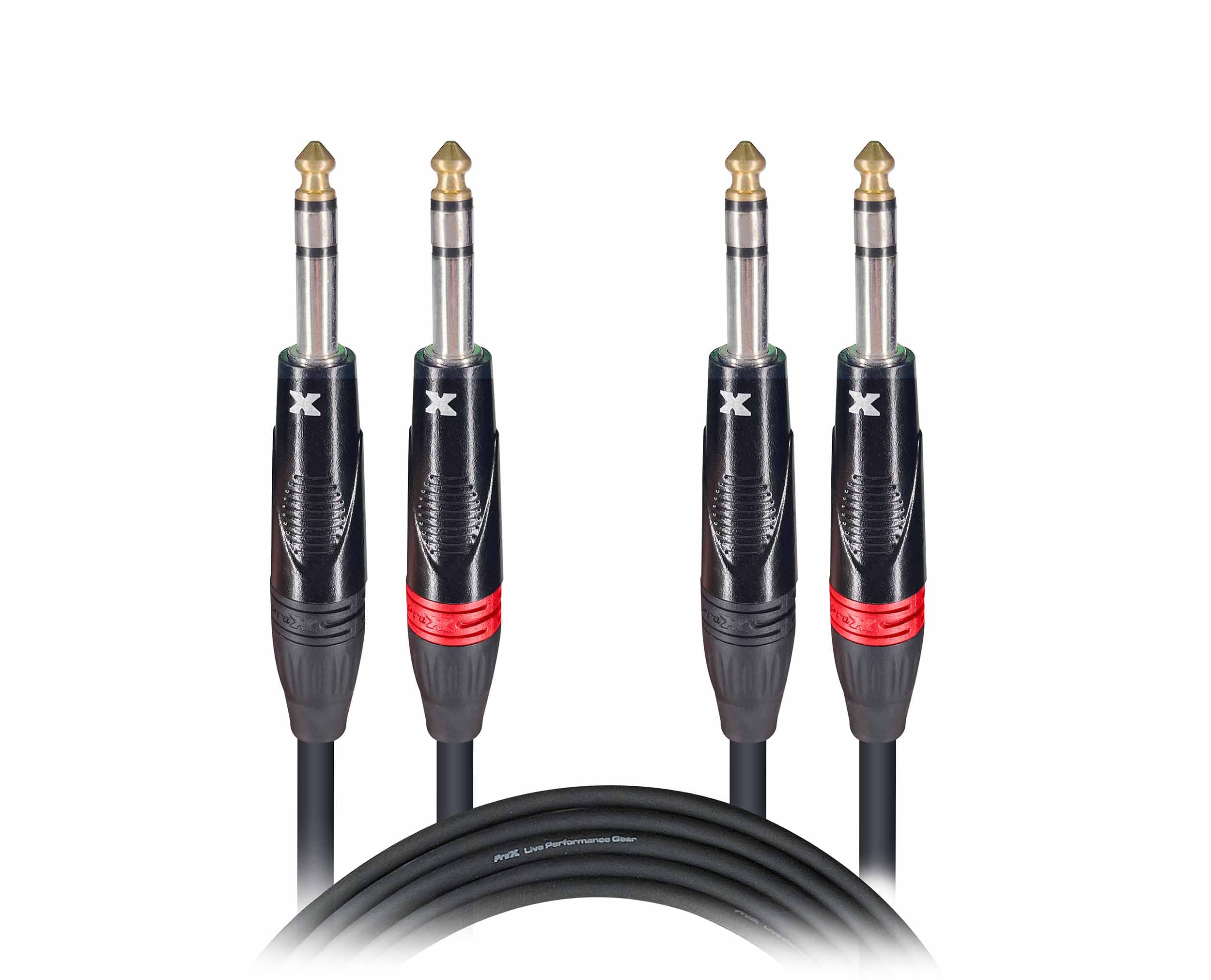 Prox XC-DTRS10 Balanced Dual 1/4" TRS-M to Dual 1/4" TRS-M High Performance Audio Cable - 10 Feet by ProX Cases