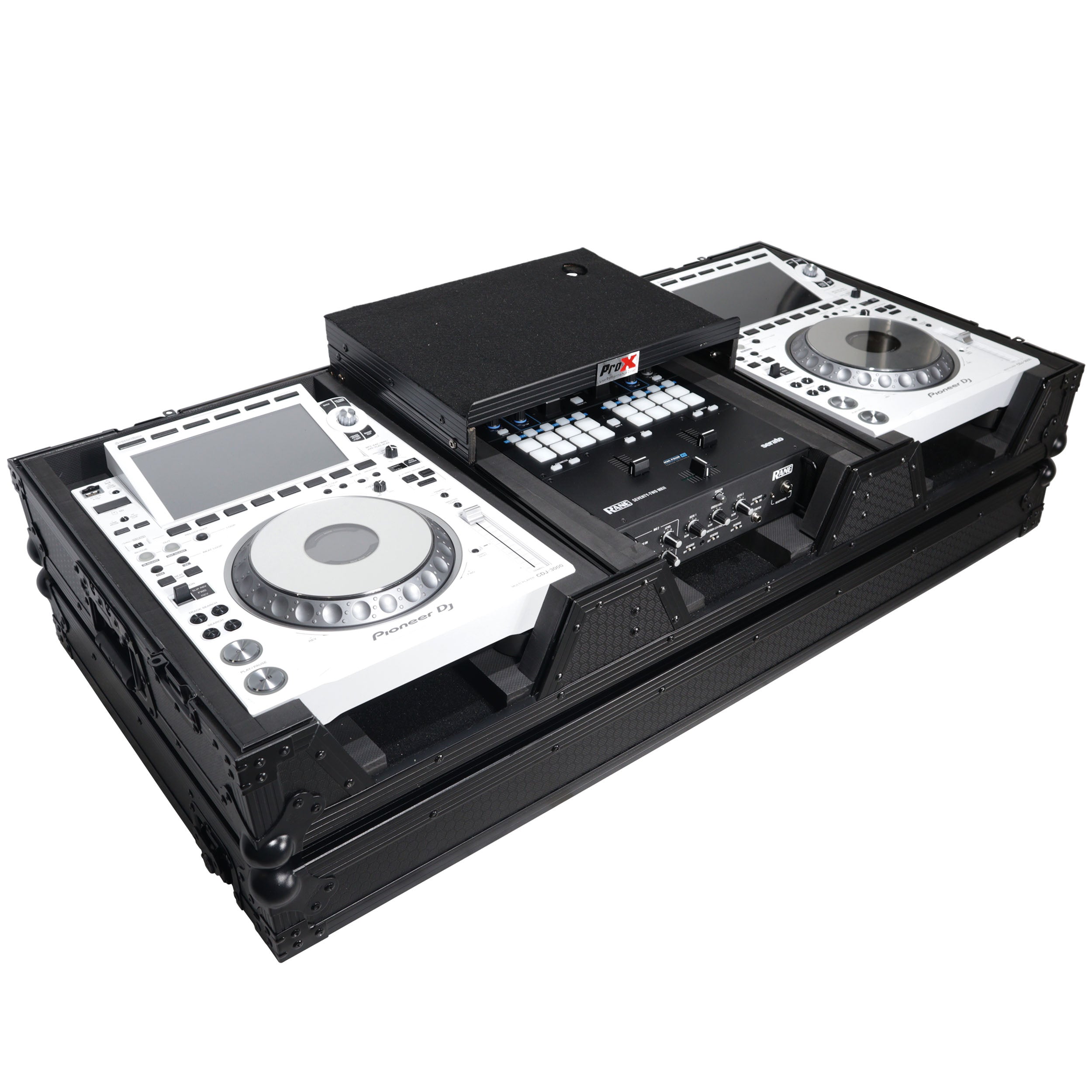 ProX XS-CDM3000WLTBL, DJ Coffin Case for Pioneer 2X CDJ-3000 CD and DJM-900NXS2 Mixer W/Wheels & Laptop Shelf - Black on Black ProX Cases
