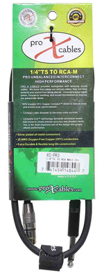 Prox XC-PR03 Unbalanced RCA Male to 1/4" Male High Performance Audio Cable - 3 Feet - Hollywood DJ