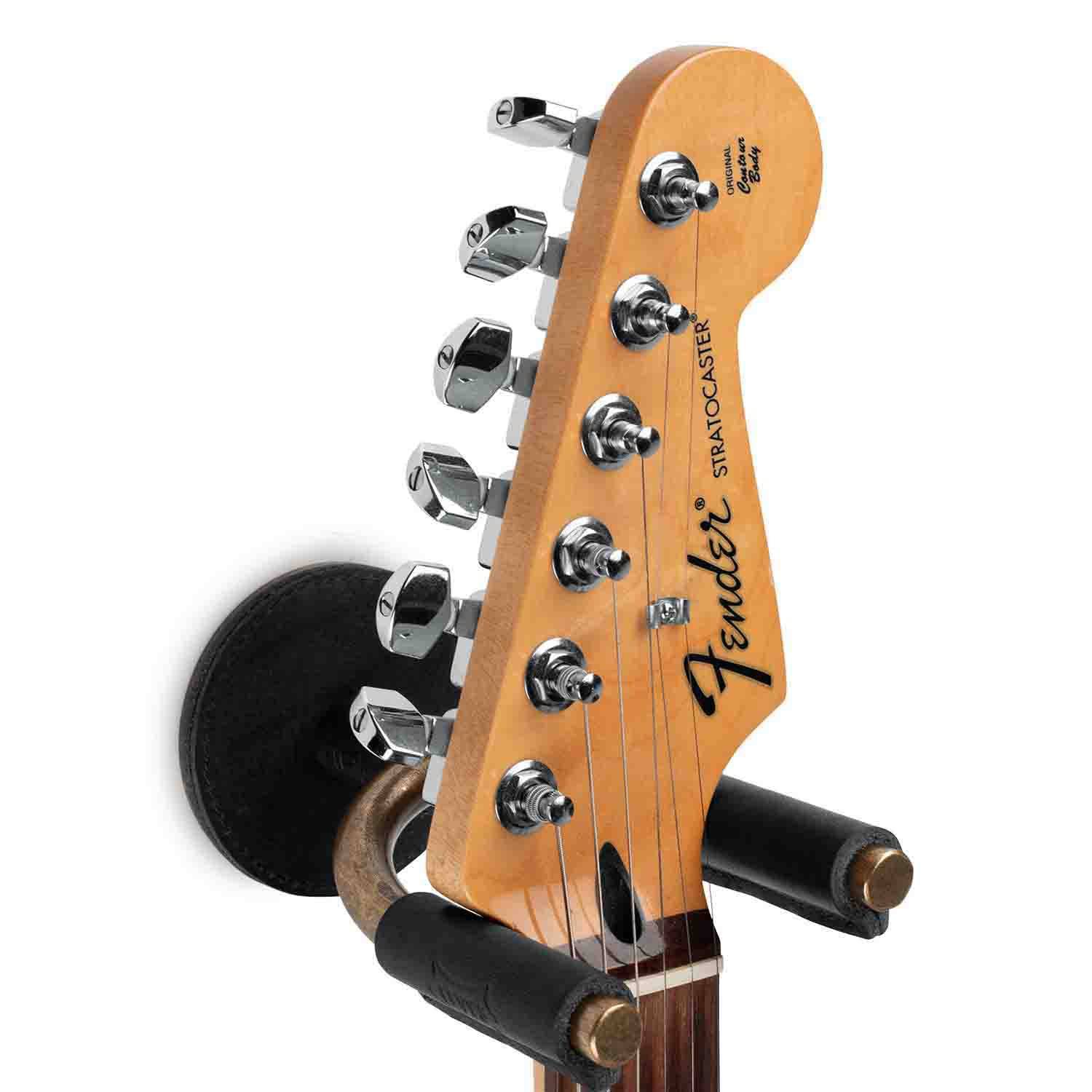 Levy's Leathers LVY-FGHNGR-BRBK Brass Forged Guitar Hanger with Black Leather - Hollywood DJ