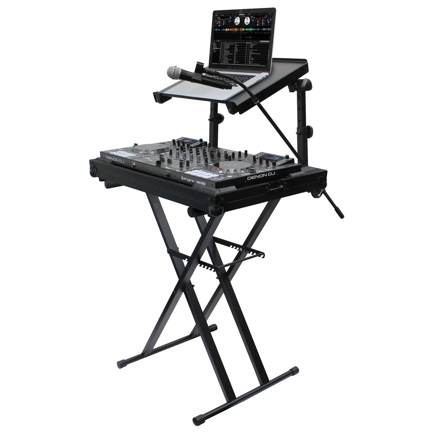 Odyssey LTBXS2MTCP, Black Two Tier X-Stand With Mic Boom And Top Shelf - Hollywood DJ