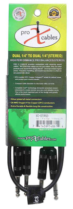 Prox XC-DTRS3 Balanced Dual 1/4" TRS-M to Dual 1/4" TRS-M High Performance Audio Cable - 3 Feet - Hollywood DJ