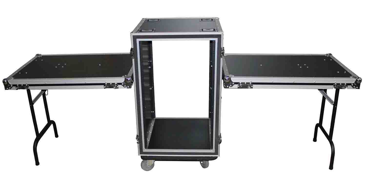 ProX T-18RSPWDT, 18U Vertical Shockproof Rack Case 20 In Deep W-Side Tables and Casters - Hollywood DJ