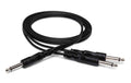 Hosa CYP-105, 1/4" TS Male to Dual 1/4" TS Male Y Cable - 5 Feet - Hollywood DJ