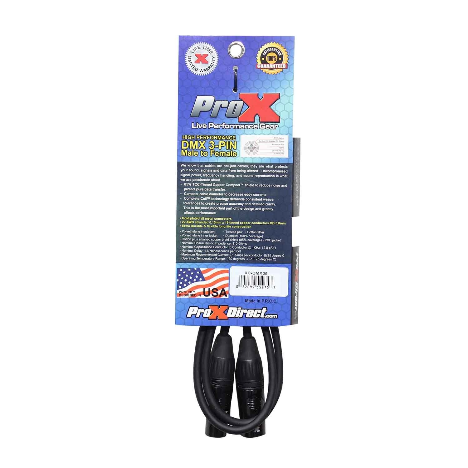ProX XC-DMX05, DMX XLR3-M to XLR3-F High Performance Cable - 5 Feet by ProX Cases
