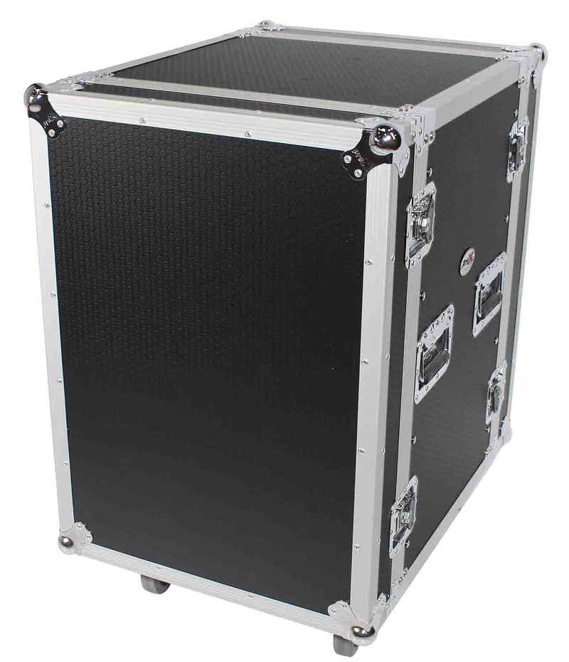 ProX XS-16R18W, 16U Space Amp Rack Mount ATA Flight Case 18 Inch Depth with Casters - Hollywood DJ