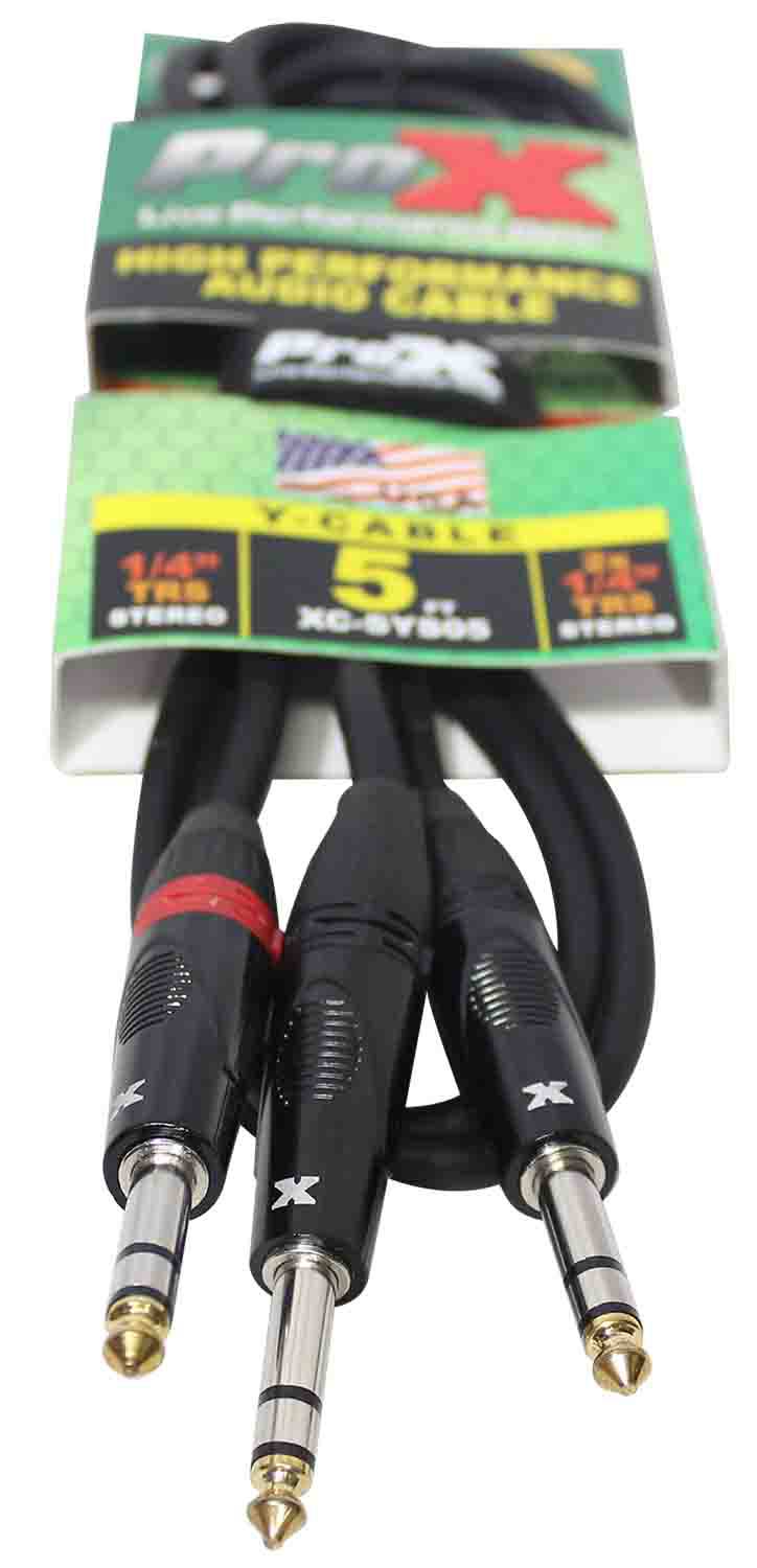 Prox XC-SYS05 1/4" TRS-M to Dual 1/4" TRS-M High Performance Audio Cable - 5 Feet - Hollywood DJ