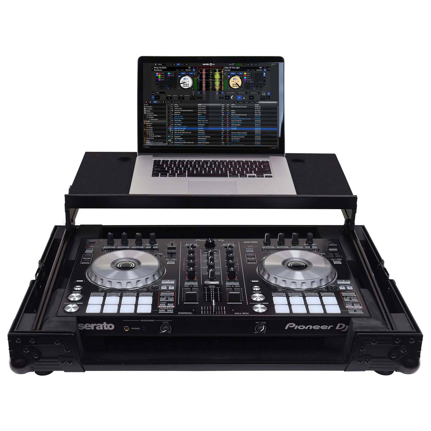Odyssey FZGSADDJSR2BL Pioneer DDJ-SR / DDJ-SR2 Flight Case with Angle Glide Platform - Black - Hollywood DJ