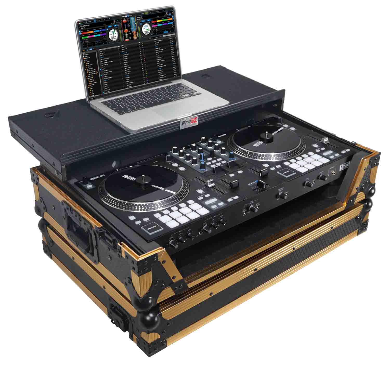 ProX XS-RANEONE WLT FGLD, ATA Flight Style Road Case for RANE ONE DJ Controller with Laptop Shelf in Limited Edition Gold - Hollywood DJ