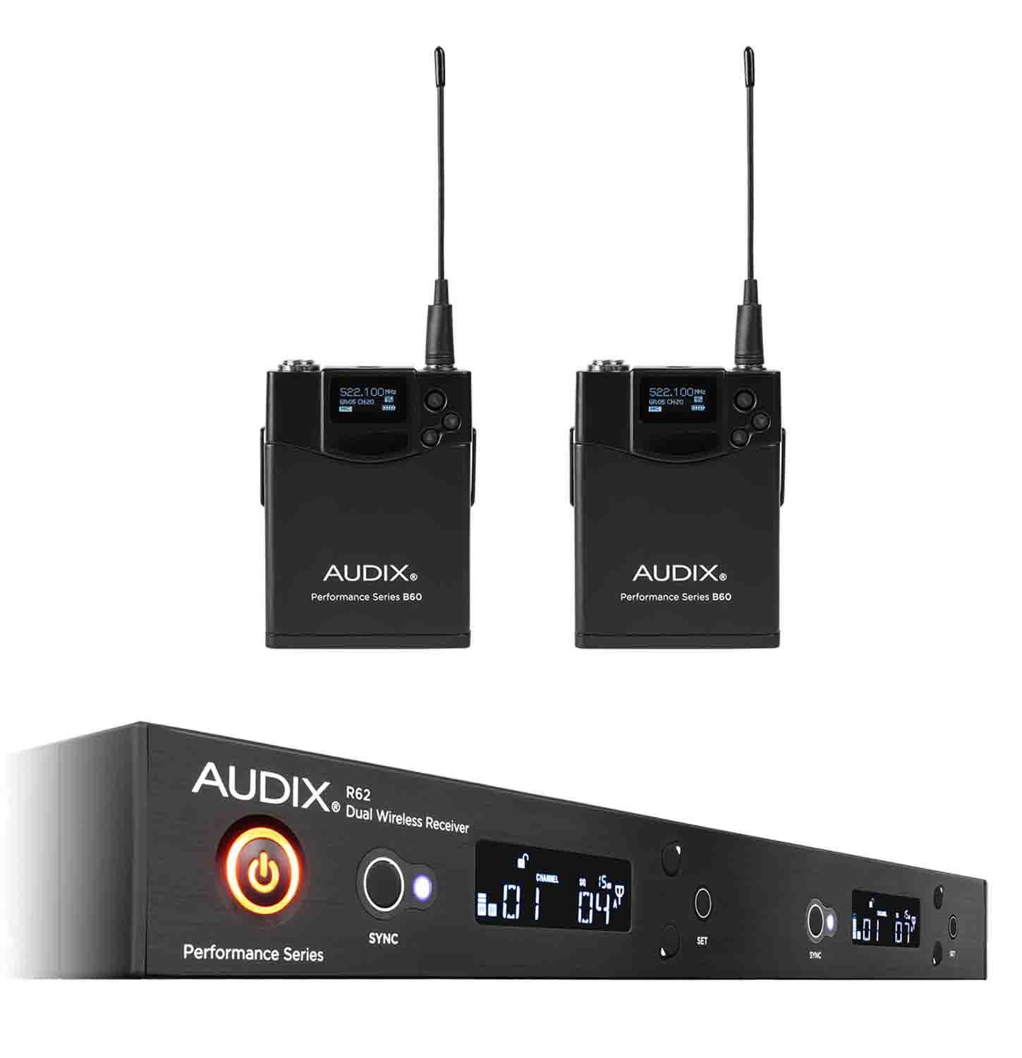 Audix AP62 BP R62 Dual Channel True Diversity Receiver with Two B60 Bodypack Transmitters - Hollywood DJ