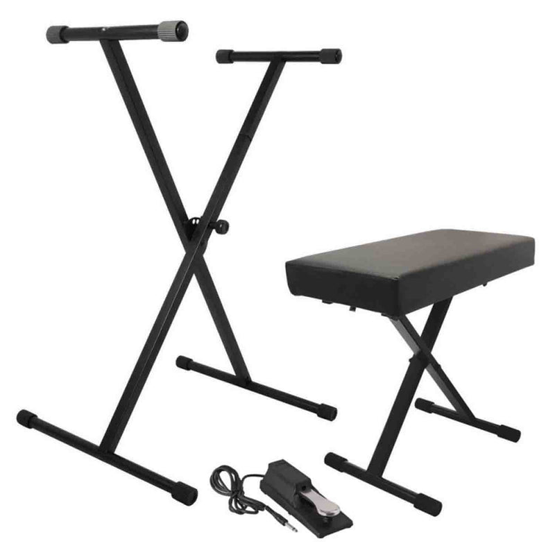 OnStage KPK6550 Keyboard Stand and Bench Pack with Keyboard Sustain Pedal - Black - Hollywood DJ