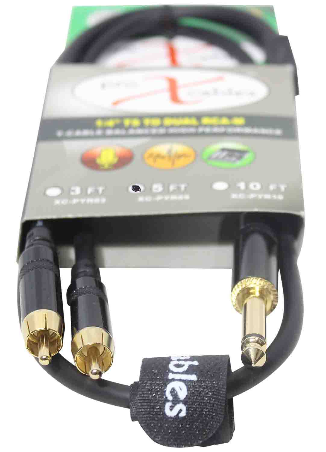 Prox XC-PYR05 Unbalanced 1/4" TS-M to Dual RCA-M High Performance Audio Y Cable - 5 Feet - Hollywood DJ