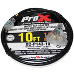 ProX XC-P143-10, 3-Socket Power Cord NEMA 5-15P to NEMA 5-15R 14AWG 3-Prong Black - 10 Feet by ProX Cases