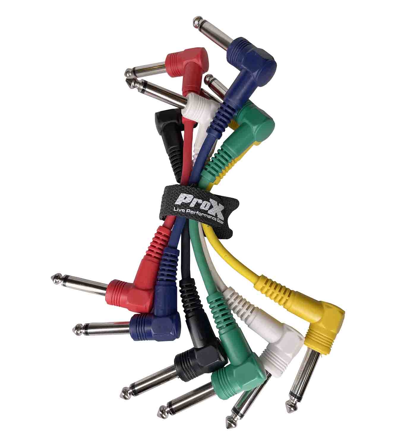 ProX XC-PATCHX6 Guitar Effect Pedal Cables 6" Long - 1/4 Instrument Cables Right Angle Plug Kit (Assorted Colors) - 6 Pack - Hollywood DJ