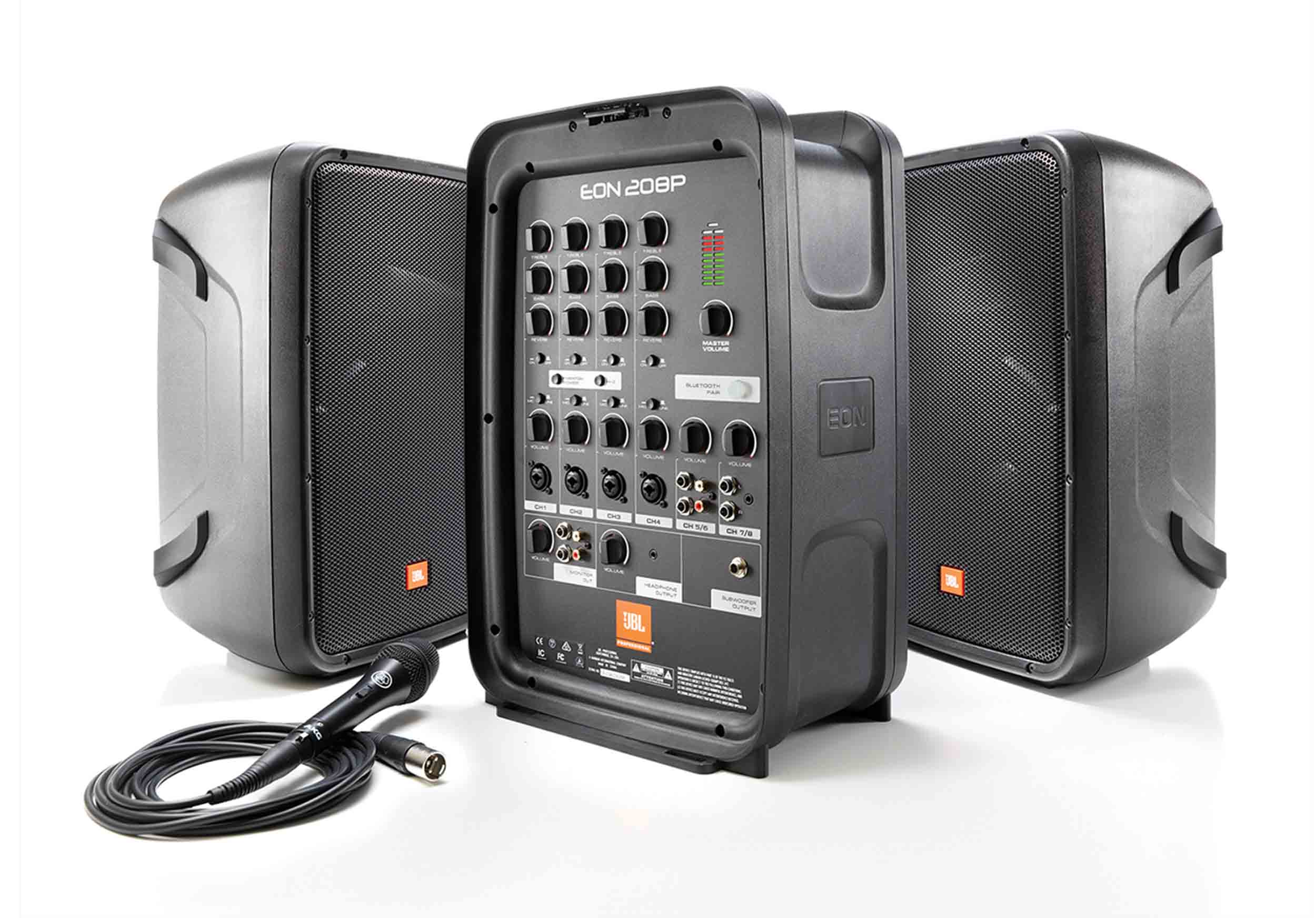 JBL EON208P, 8-Inch 2-Way PA with Powered 8-Channel Mixer and Bluetooth - Black - Hollywood DJ