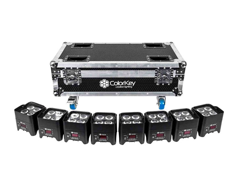Colorkey CKW-6028-KIT, Mobilepar Mini Hex 4 8-Pack Bundle with Charging Road Case - Hollywood DJ