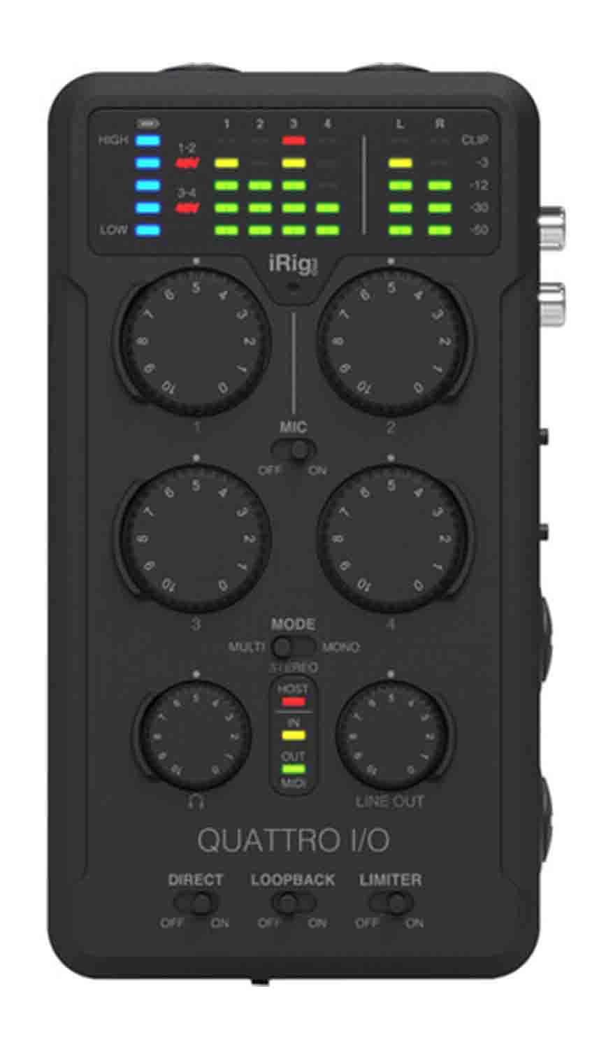 IK Multimedia iRig Pro Quattro I/O Portable 4x2 Audio and MIDI Interface and Mixer for Mobile Devices, Computers - Hollywood DJ