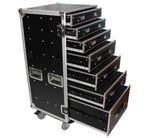 ProX XS-7DTW, 7 Drawer Workstation Case with Folding Lid Side Table on Wheels - Hollywood DJ