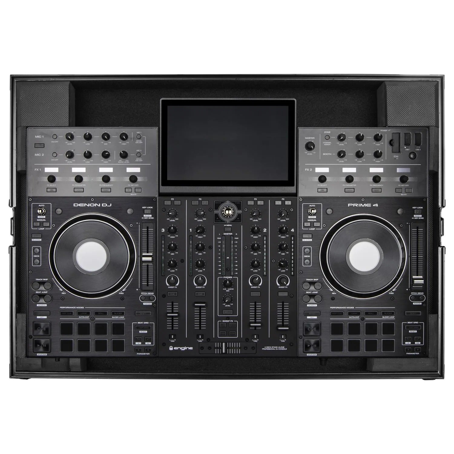 Open Box: Odyssey FZDNPRIME4BL, Denon Prime 4 Black Low Profile Flight Case - Hollywood DJ