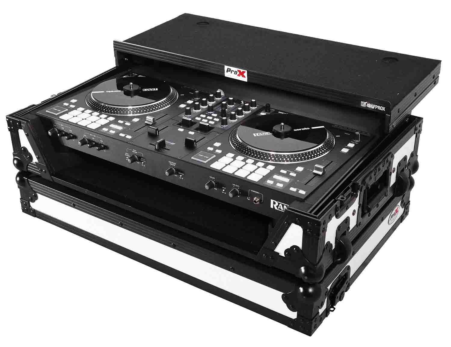 ProX XS-RANEONE WLTWH Flight Case for RANE ONE DJ Controller W-Sliding Laptop Shelf & Wheels - White on Black - Hollywood DJ
