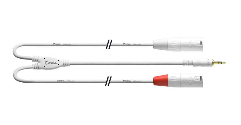 Cordial CFY WMM-LONG-SNOW, 3.5 mm Stereo Jack Plug to 2x Male XLR Y-Adapter Cable - Hollywood DJ