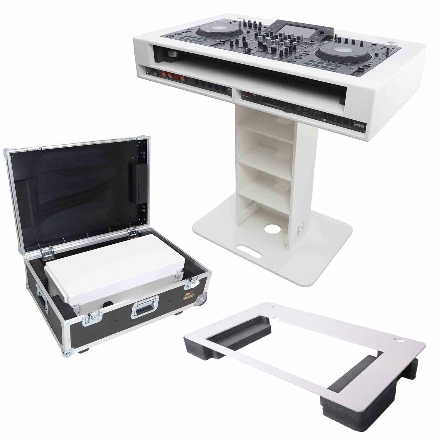 ProX Rev7 Control Tower Podium with 2x1U Rack Case DJ Package - White - Hollywood DJ