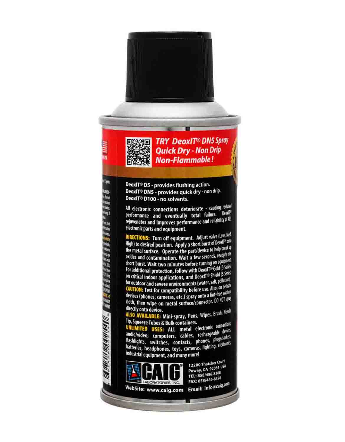 CAIG LABORATORIES DeoxIT D5S-6-LMH, Spray Contact Cleaner Low-Med-High Valve (Pack of 1, 142g) - Hollywood DJ