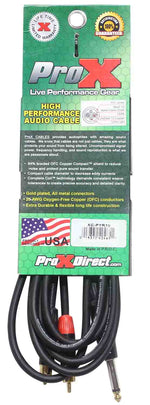 Prox XC-PYR10 Unbalanced 1/4" TS-M to Dual RCA-M High Performance Audio Y Cable - 10 Feet - Hollywood DJ