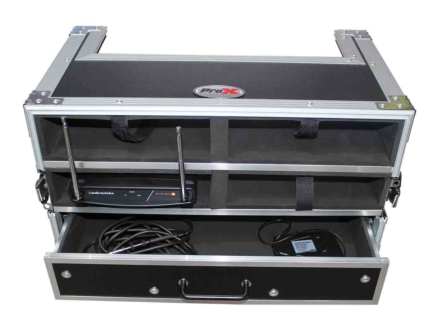 ProX XS-4WM2DR Wireless Microphone Case for 4 Units with 2U Rack Drawer - Hollywood DJ