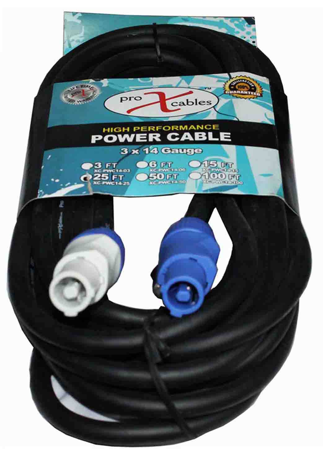 ProX XC-PWC14-25, 14 AWG High Performance Link Grey Male to Blue Male for Powercon Compatible Devices - 25 Feet - Hollywood DJ