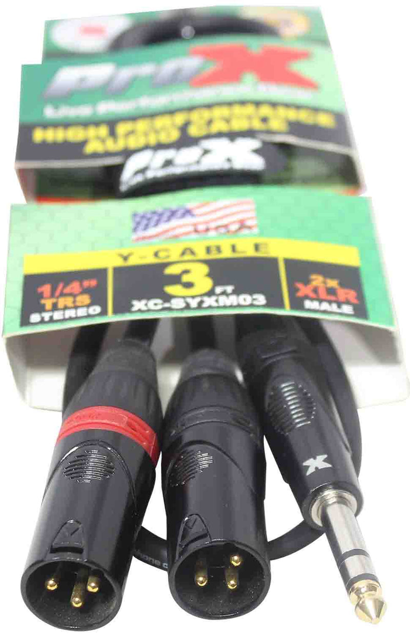 Prox XC-SYXM03 1/4" TRS-M Stereo to Dual XLR3-M High Performance Y Cable - 3 Feet - Hollywood DJ