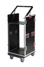 Gator Cases G-TOUR 10X16 PU, 10U Top 16U Side Console Rack Case with Casters - Hollywood DJ