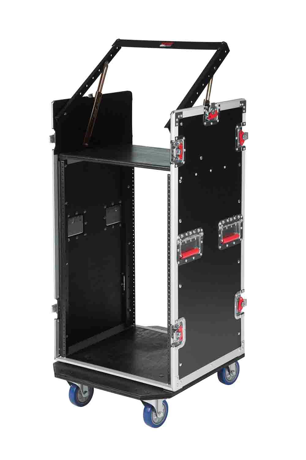 Gator Cases G-TOUR 10X16 PU, 10U Top 16U Side Console Rack Case with Casters - Hollywood DJ