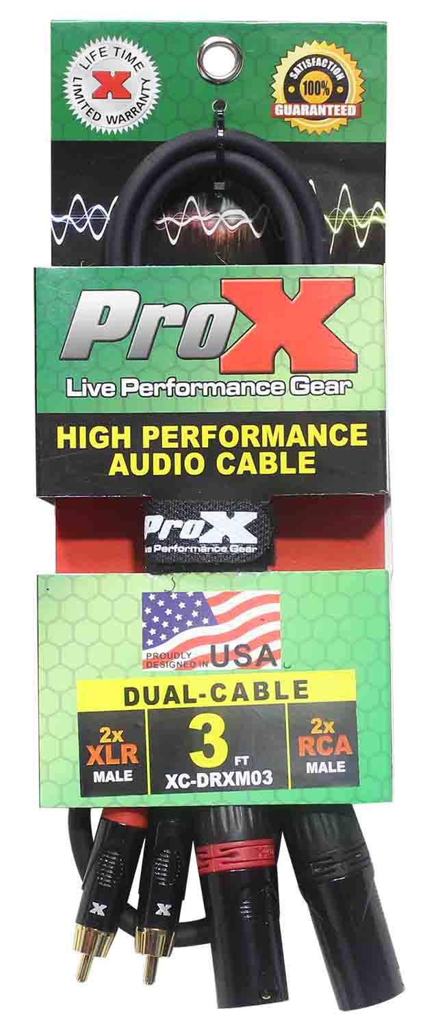 Prox XC-DRXM03 Unbalanced Dual RCA-M to Dual XLR3-M High Performance Audio Cable - 3 Feet - Hollywood DJ