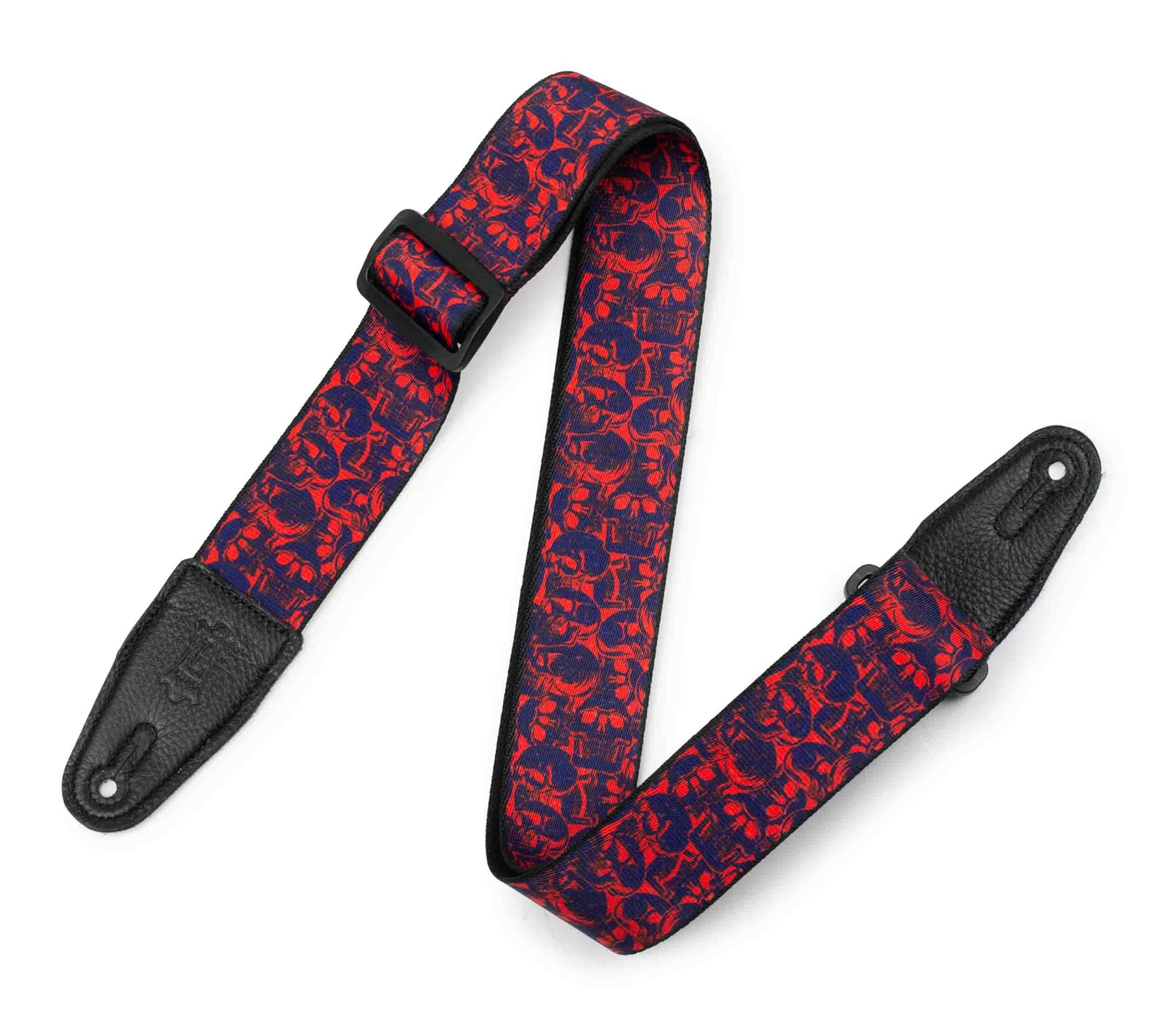 Levy's Leathers MPD2-110 2” Wide Polyester Guitar Strap with Purple and Red Skulls Motif - Hollywood DJ