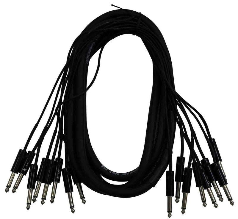 Prox XC-8PP10 Unbalanced 8 Ch 1/4" TS to 1/4" TS Mono Male Snake - 10 Feet - Hollywood DJ
