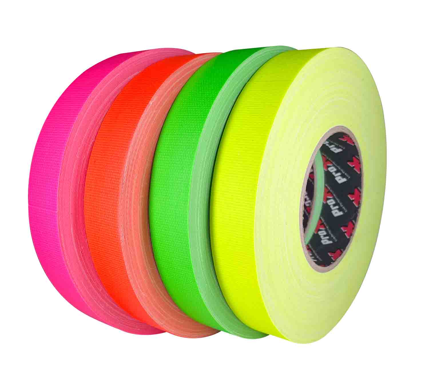 ProX XGF-160FLX4, 4-Pack 1-inch 60YD Multi Colour Fluorescent Commercial Grade Gaffer Roll Tape - 180Ft - Hollywood DJ