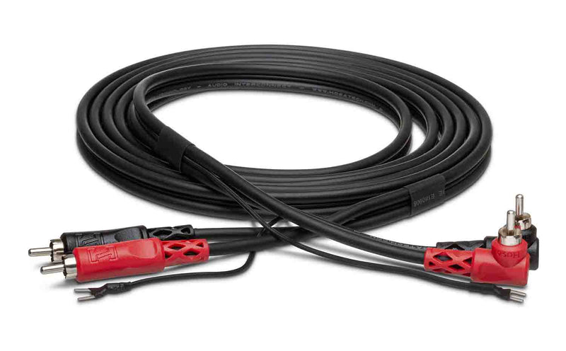 Hosa CRA-201DJ, Dual RCA to Dual Right Angle RCA with Ground Wire Stereo Interconnect Cable - 1 Meter - Hollywood DJ