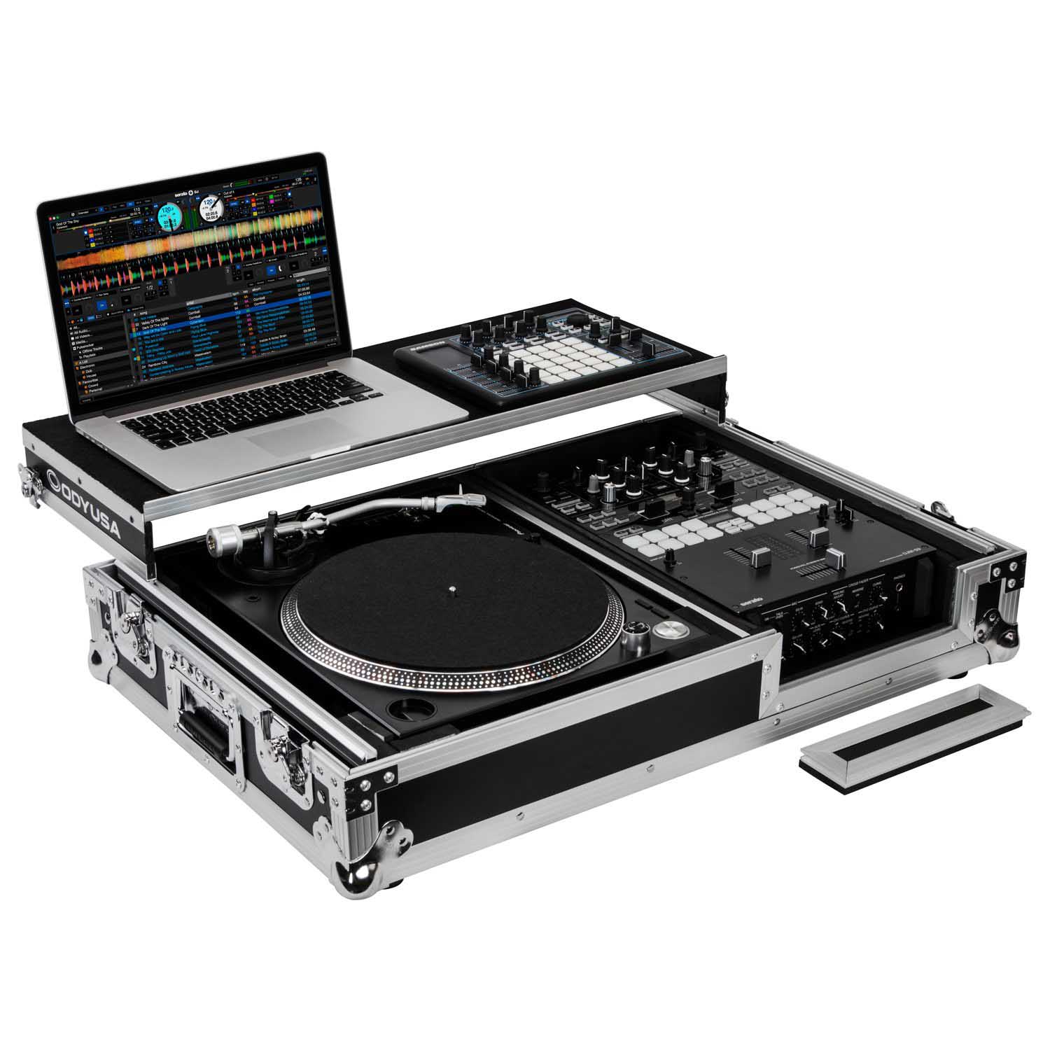 Odyssey FZGS1BM10W Reversible 10″ Format DJ Mixer and One Battle Position Turntable Coffin Flight Case with Glide Platform - Hollywood DJ