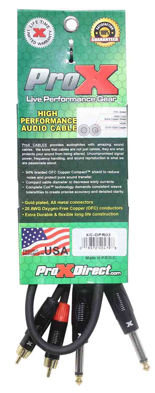 Prox XC-DPR03 Unbalanced Dual 1/4" TS-M to Dual RCA-M High Performance Audio Cable - 3 Feet - Hollywood DJ