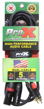 Prox XC-DRXM05 Unbalanced Dual RCA-M to Dual XLR3-M High Performance Audio Cable - 5 Feet - Hollywood DJ