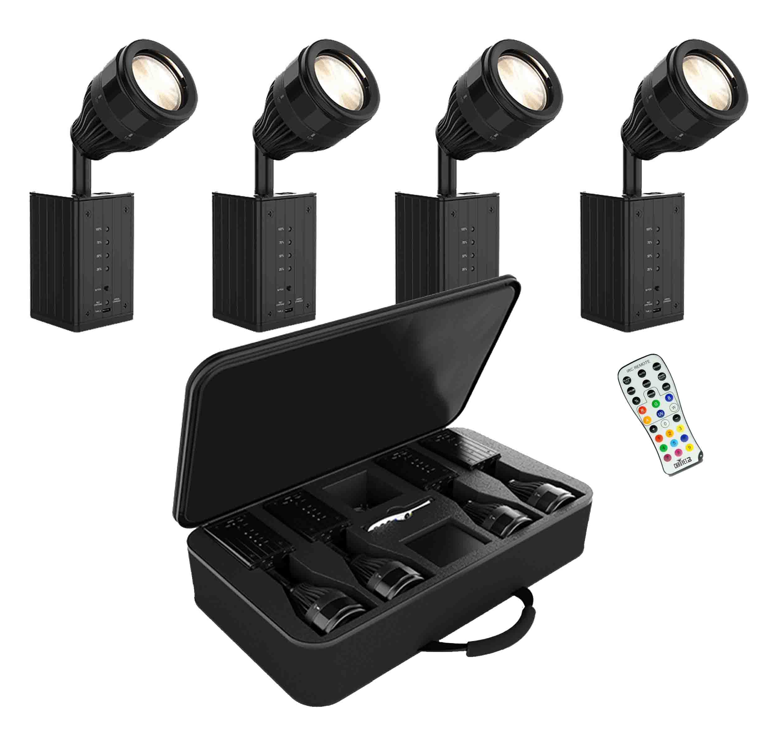 Chauvet DJ Ezpin Zoom Pack, Pin Spotting System Includes 4 EZpin Zoom Fixtures, 1 IRC-6 Remote and a Carry Bag Chauvet DJ