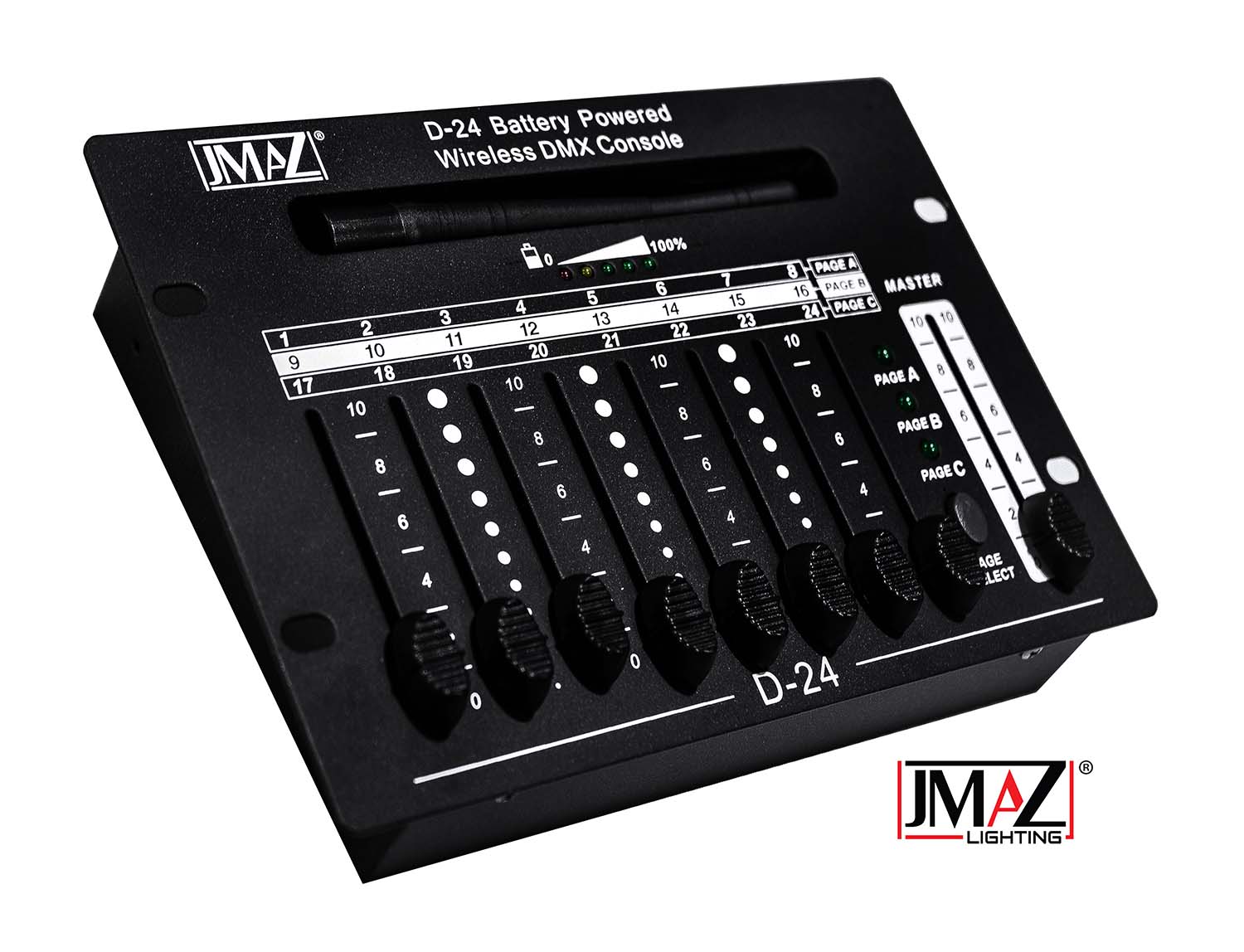 JMAZ JZ6001 D-24 Wireless DMX Controller Battery Powered with 24 Channel and 20 Hour Battery Life JMAZ