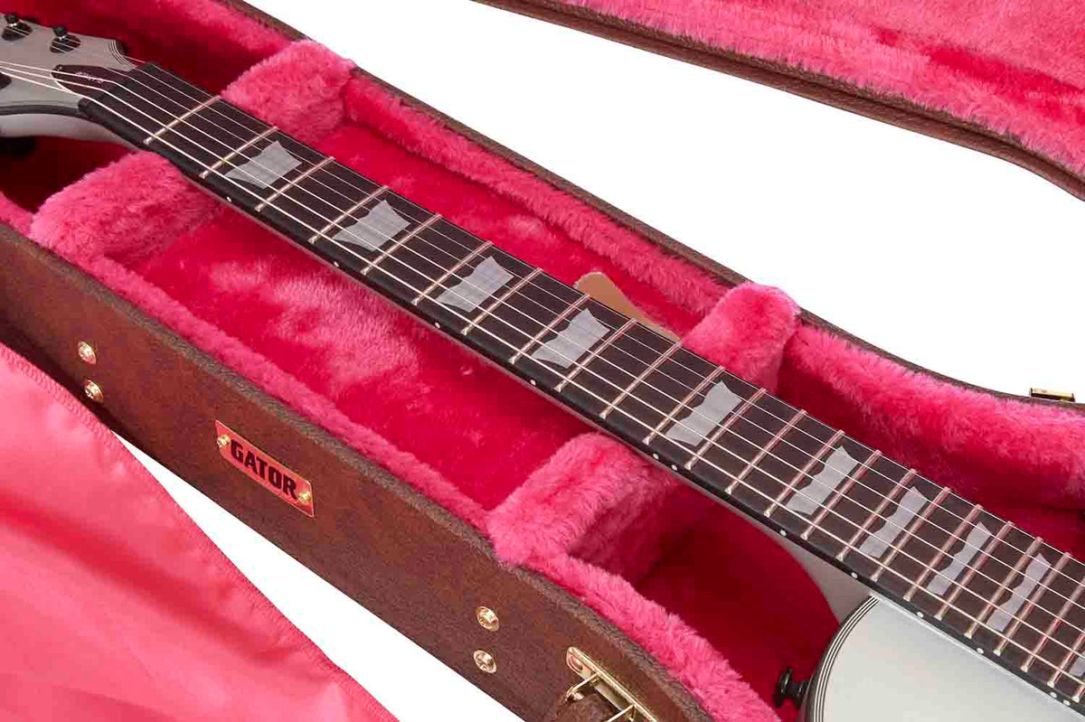 Gator Cases GW-LP-BROWN Deluxe Wood Case for Single-Cutaway Guitars - Vintage Brown Exterior - Hollywood DJ