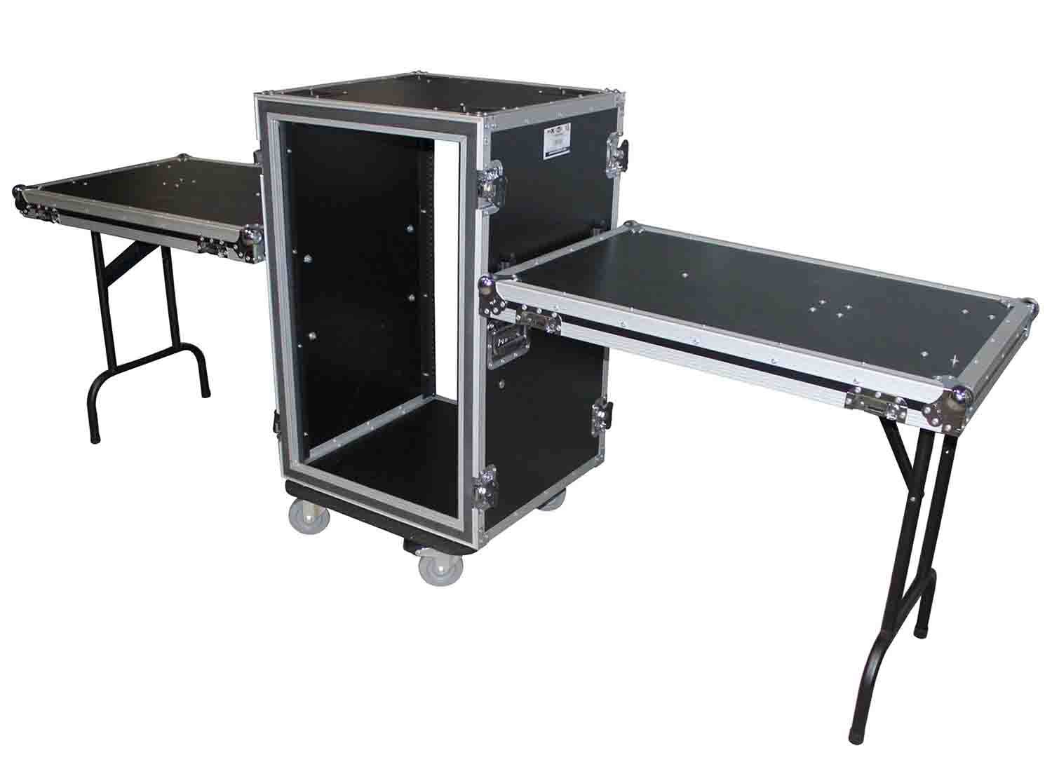 ProX T-16RSPWDT 16U Vertical Shockproof Amp Rack Case with Casters and Side Tables 19" Depth - Hollywood DJ