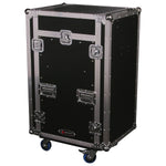 Odyssey FZGS1116WDLX Deluxe 11U Top Slanted 16U Bottom Vertical Pro Combo Rack with Casters, Side Table, and Glide Platform - Hollywood DJ