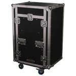 Open Box: Odyssey FZGS1116WDLX Deluxe 11U Top Slanted 16U Bottom Vertical Pro Combo Rack with Casters, Side Table, and Glide Platform - Hollywood DJ